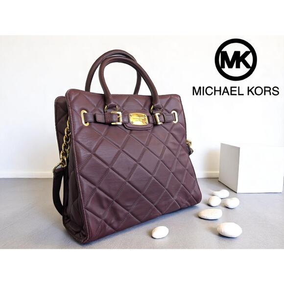 Michael Kors Hamilton Large Quilted Tote in Burgundy with Gold Hardware - Picture 2 of 11